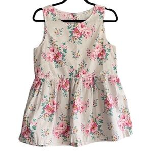 Platinum Matilda Jane light grey floral peplum 100% cotton tank *Rare*